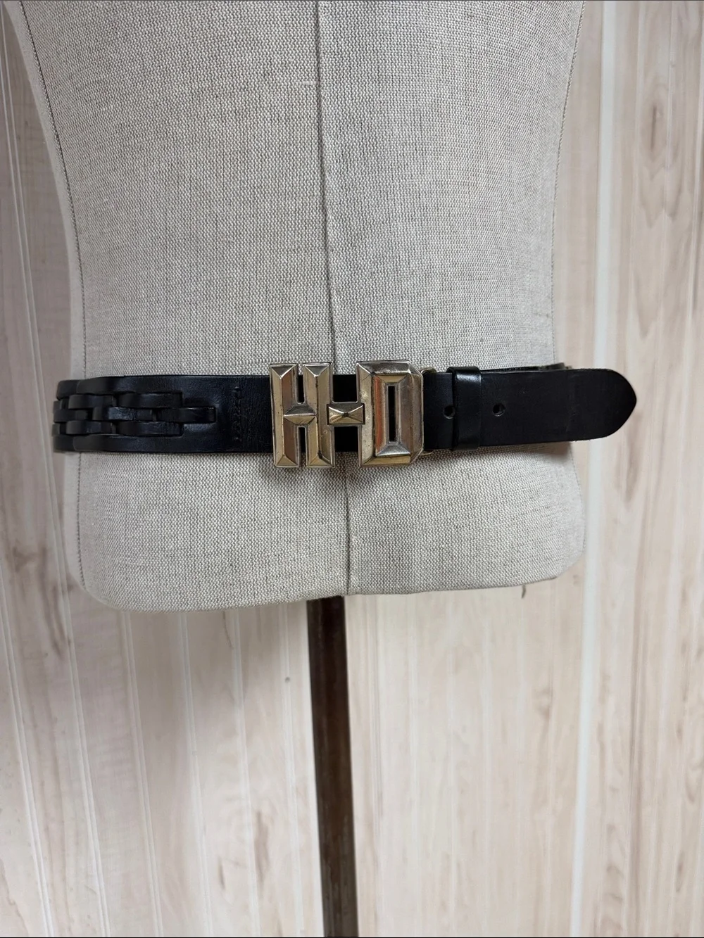 Harley Davidson Black Leather motorcycle with distressed ‘HD' Buckle
